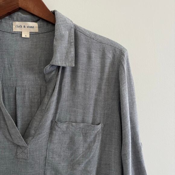 Cloth & Stone Collared V Neck Top Sz S - Picture 4 of 8